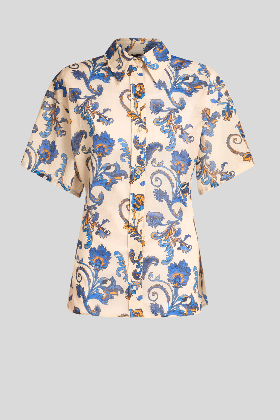 Printed Short-Sleeve Blouse with Knotted Back