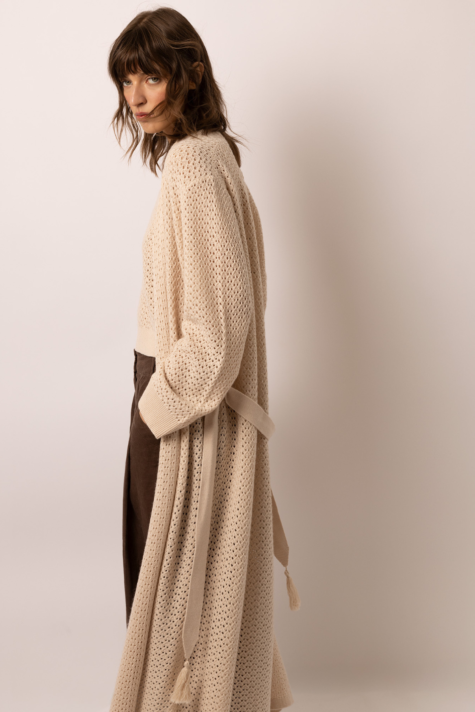 Open-Knit Cardigan with Belt