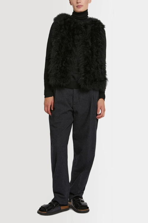 Long black Gilet Feather