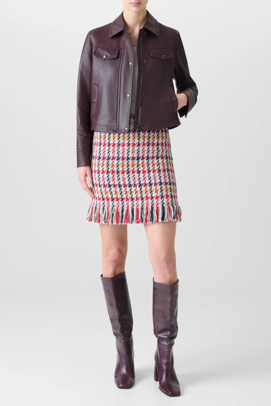 Short Skirt in Cotton-Blend Checked Tweed