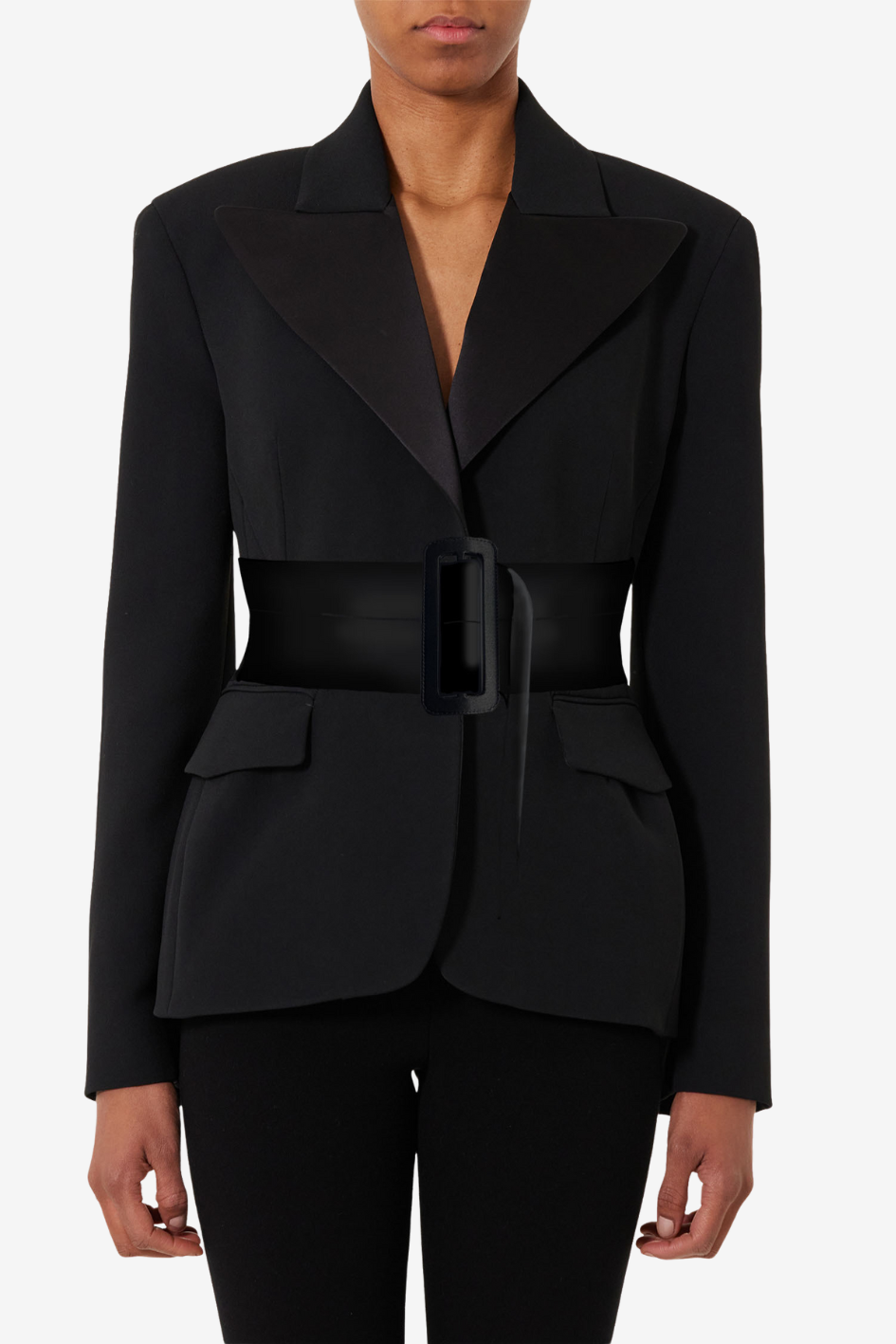 Tailored Wool Blazer with Satin Belt