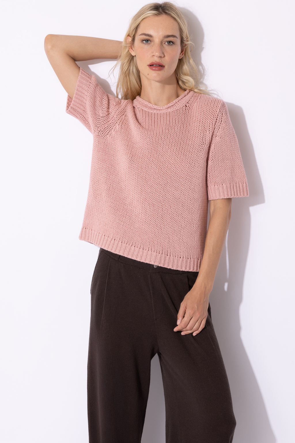 Chunky Short-Sleeve Knit with Ribbed Details