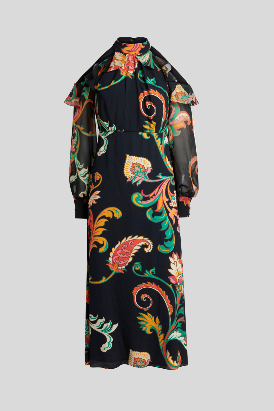 High-Neck Maxi Dress with Sheer Sleeves