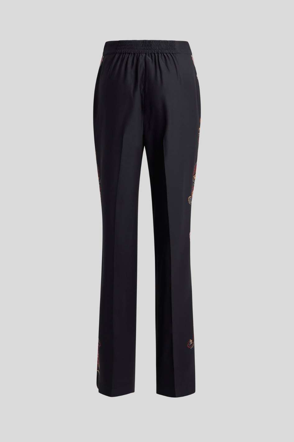 Black Straight-Leg Trousers with Ornamental Floral Print