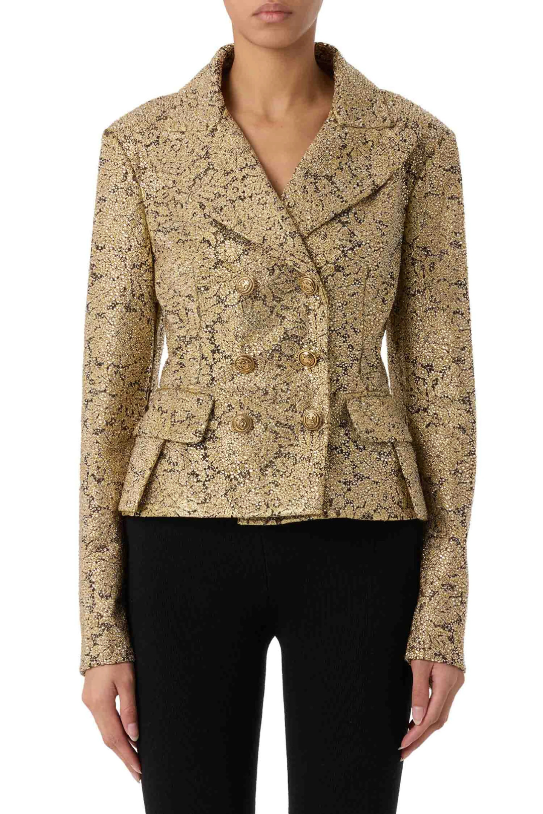 Metallic Brocade Double-Breasted Blazer