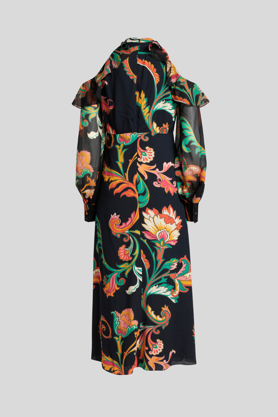 High-Neck Maxi Dress with Sheer Sleeves