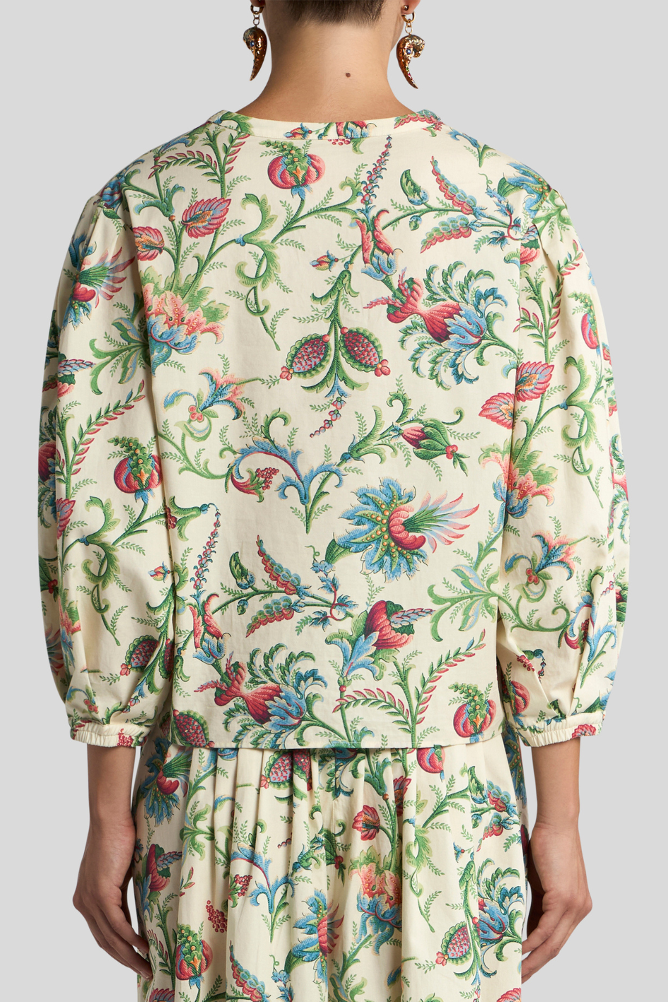 Floral Print Long Sleeve Blouse with Split Neck