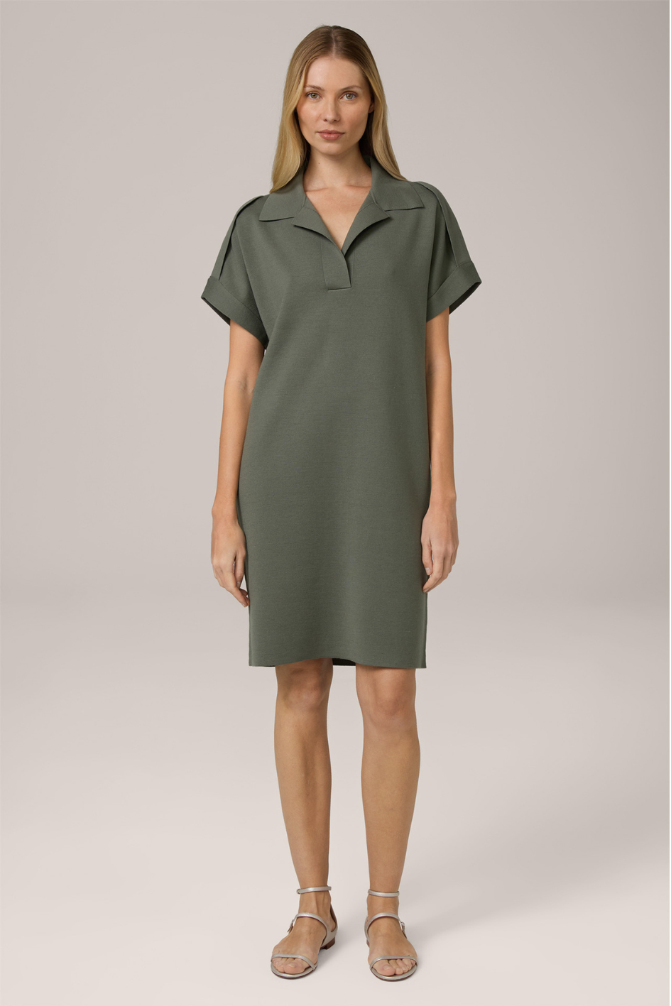 Double-Wool Knit Dress with Polo Collar