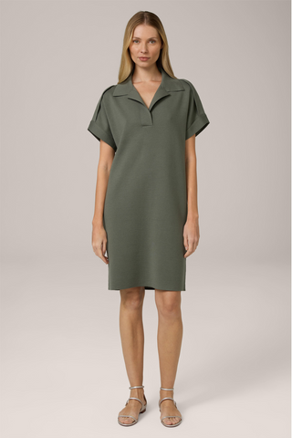 Double-Wool Knit Dress with Polo Collar