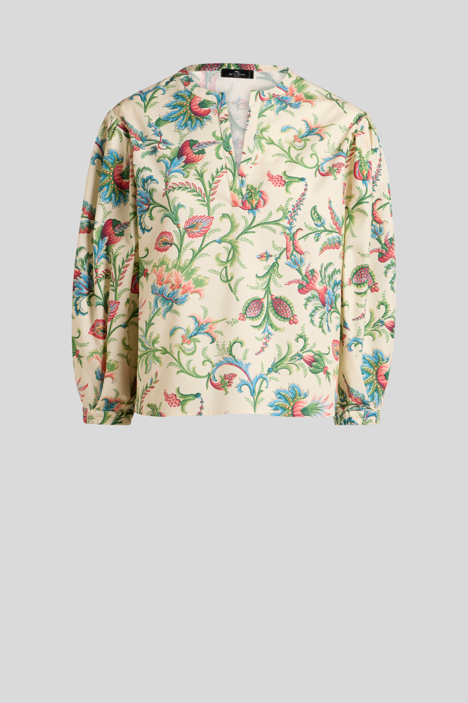 Floral Print Long Sleeve Blouse with Split Neck