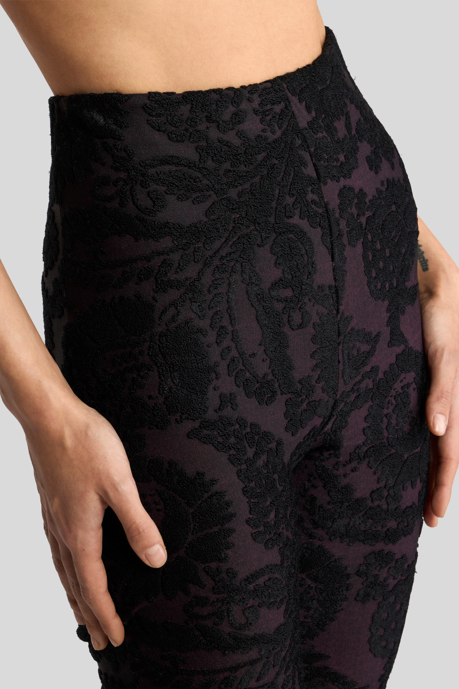 Black Floral Jacquard Flared Trousers
