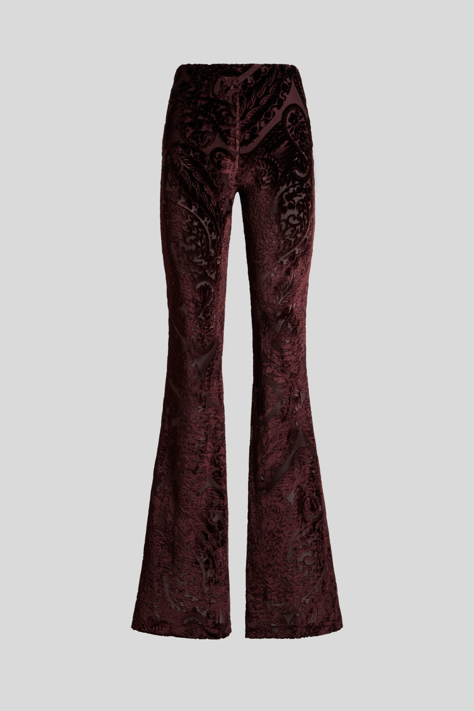 Velvet Jacquard Flares in Deep Burgundy