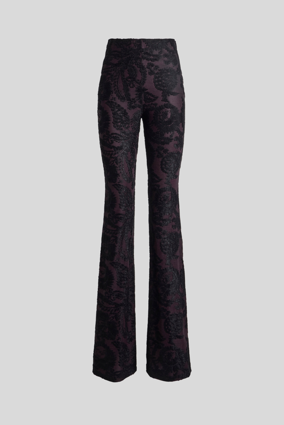 Black Floral Jacquard Flared Trousers