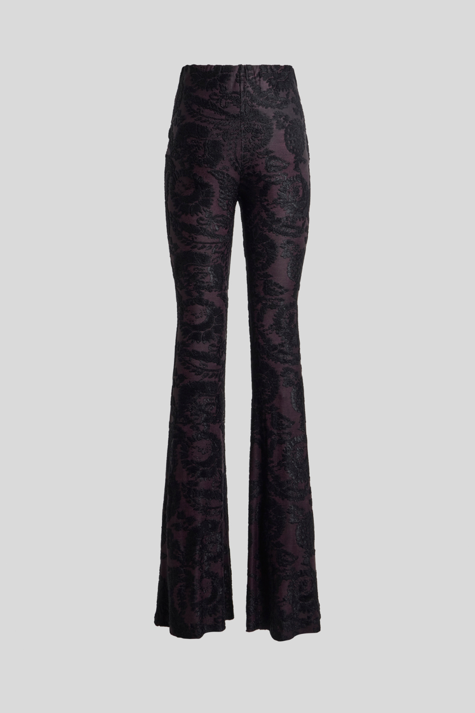 Black Floral Jacquard Flared Trousers
