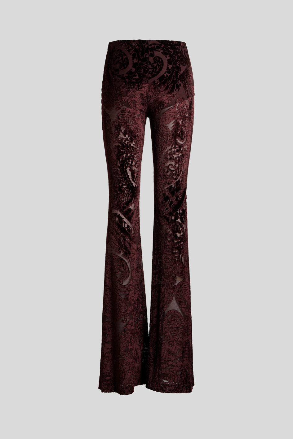 Velvet Jacquard Flares in Deep Burgundy