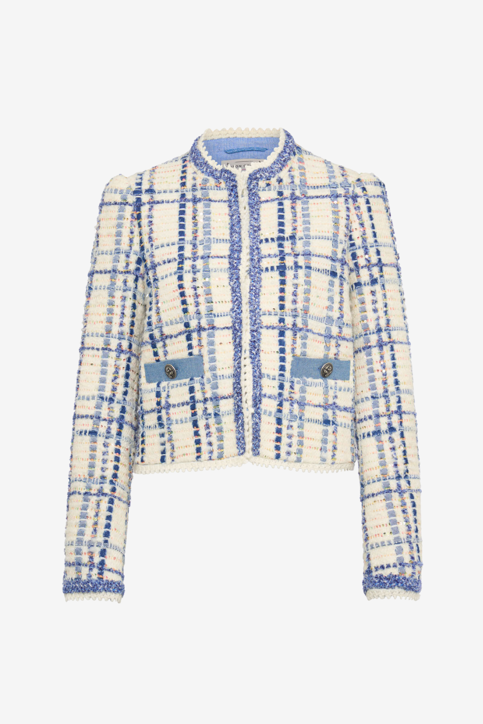 Cropped Checked Jacket with Pocket Details