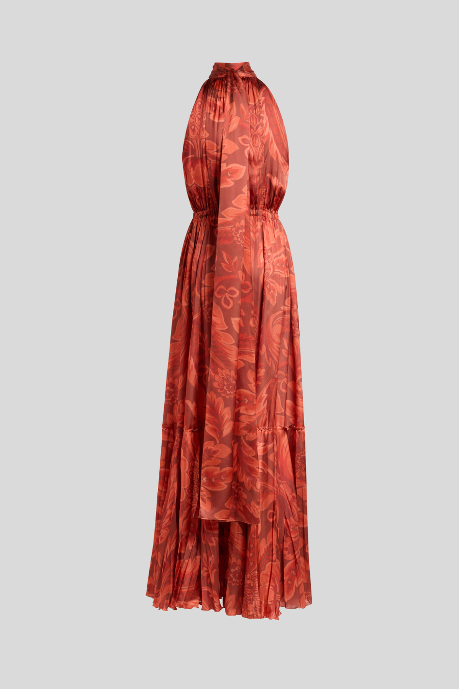 Halterneck Dress in Burnt Coral Jacquard