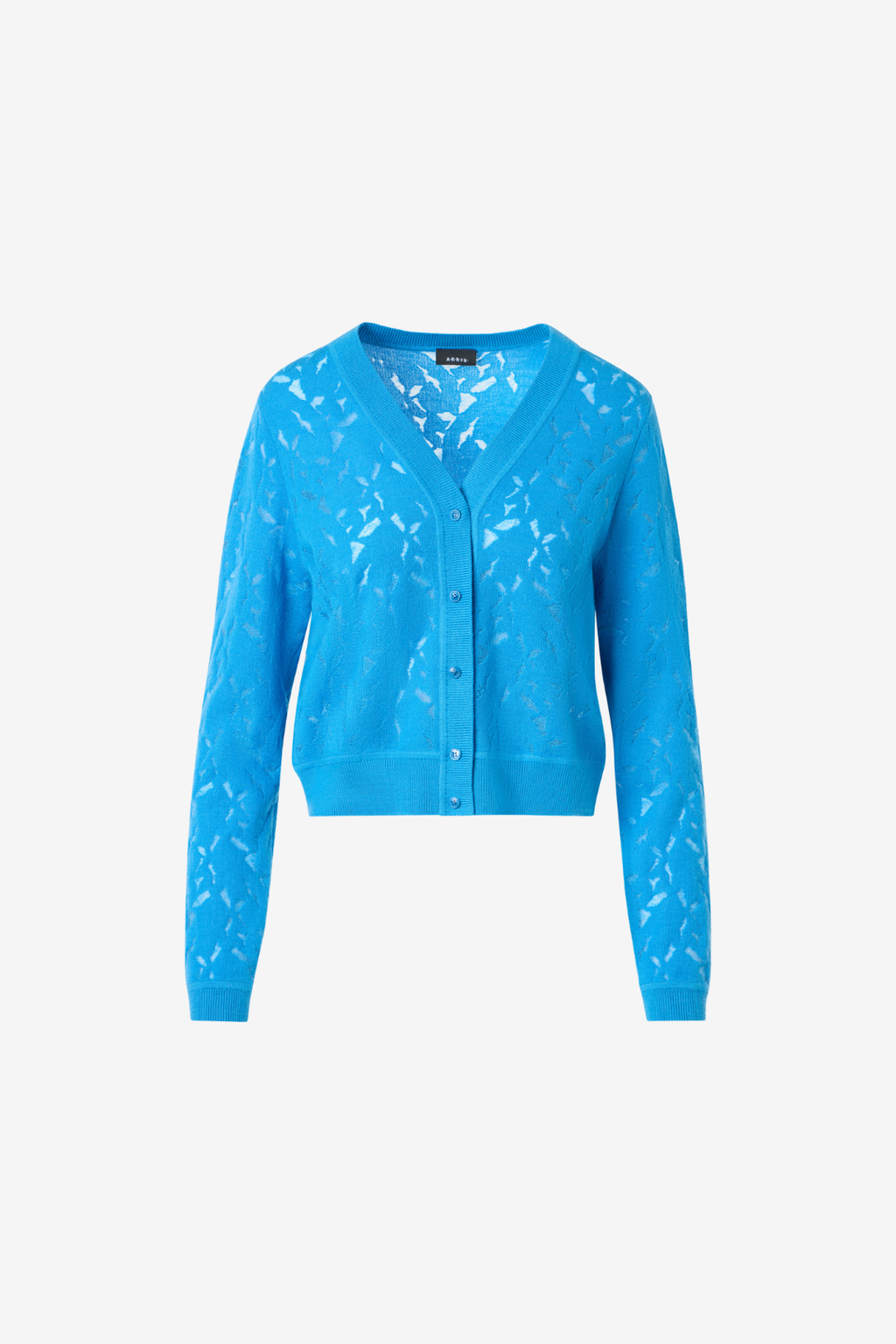 Wool Silk Intarsia Short Cardigan with V-Neck