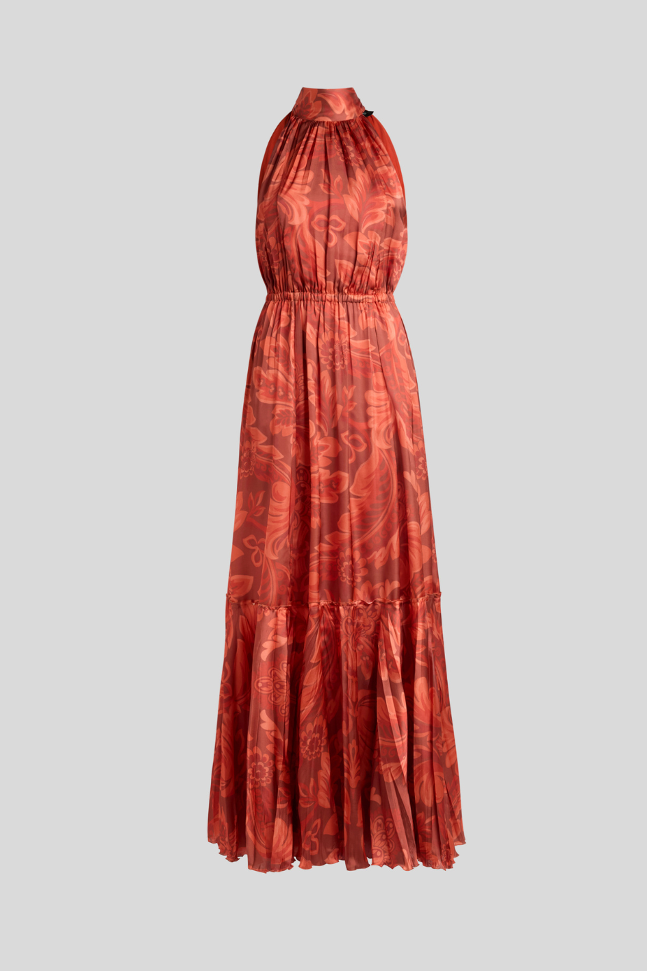 Halterneck Dress in Burnt Coral Jacquard
