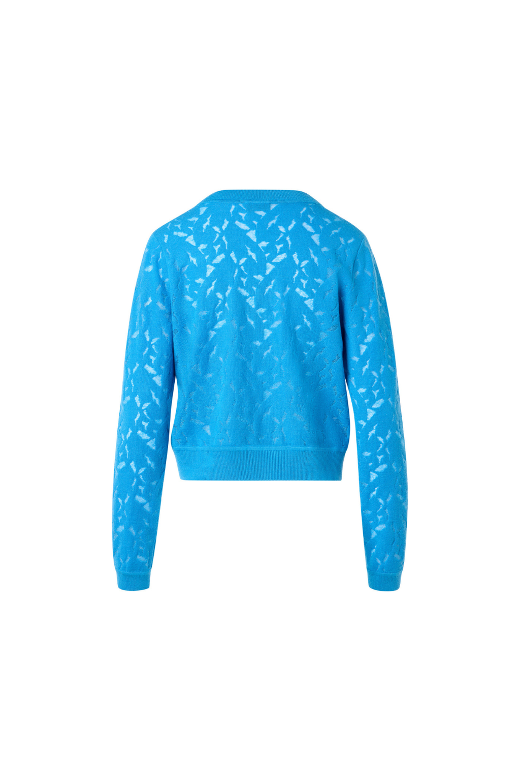 Wool Silk Intarsia Short Cardigan with V-Neck