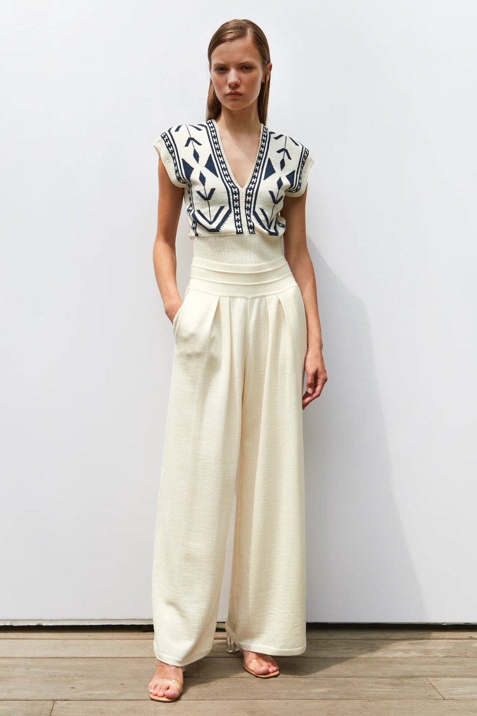Jacquard Knit V-Top