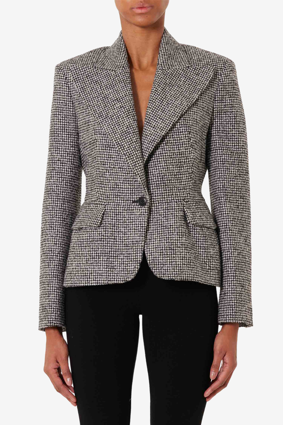 Tailored Wool Houndstooth Blazer