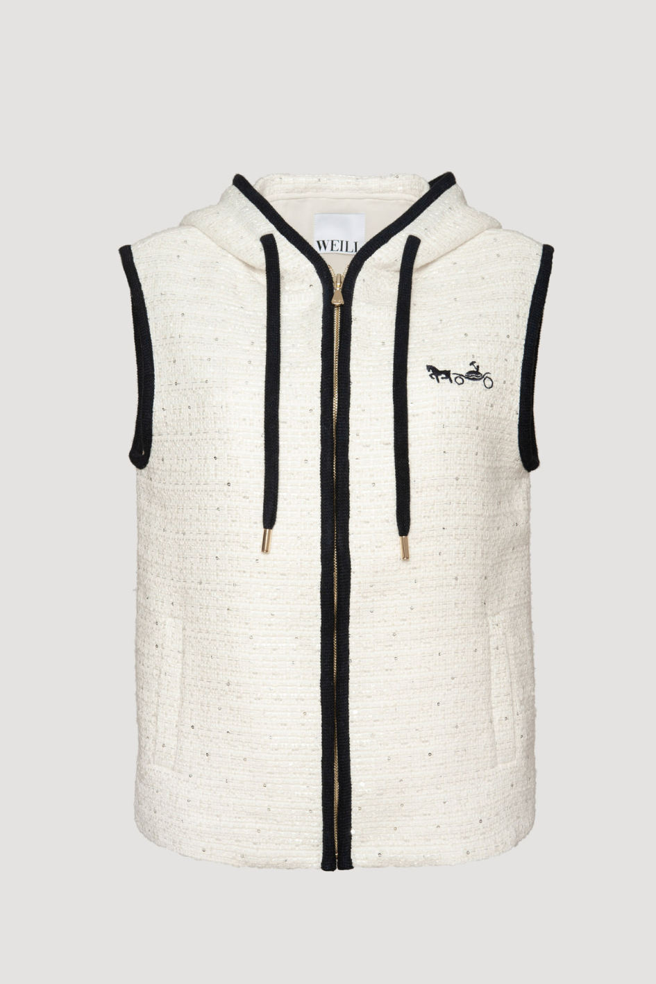 Hooded Tweed Vest with Contrast Details