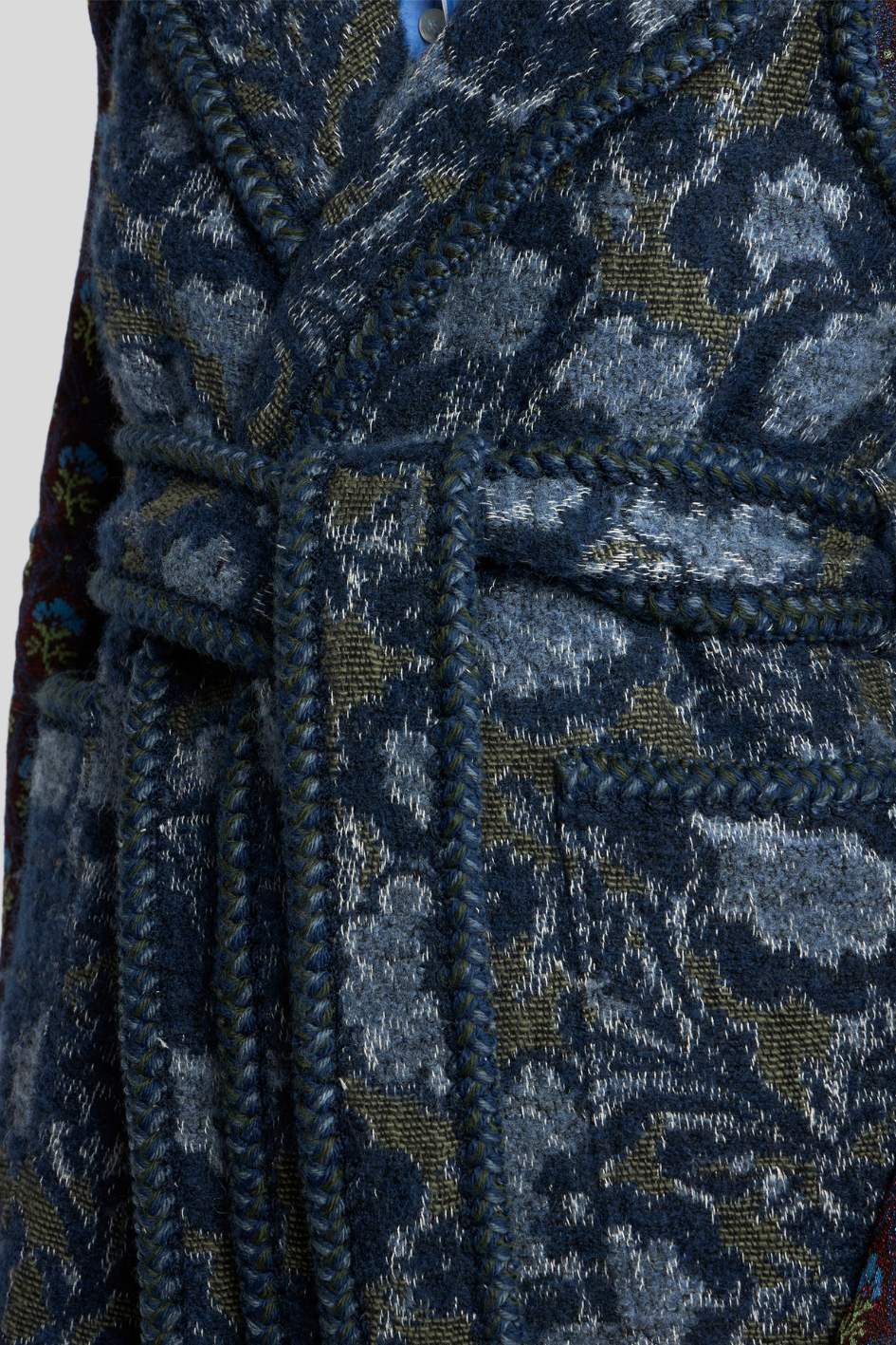 Blue Floral Jacquard Belted Knit Vest