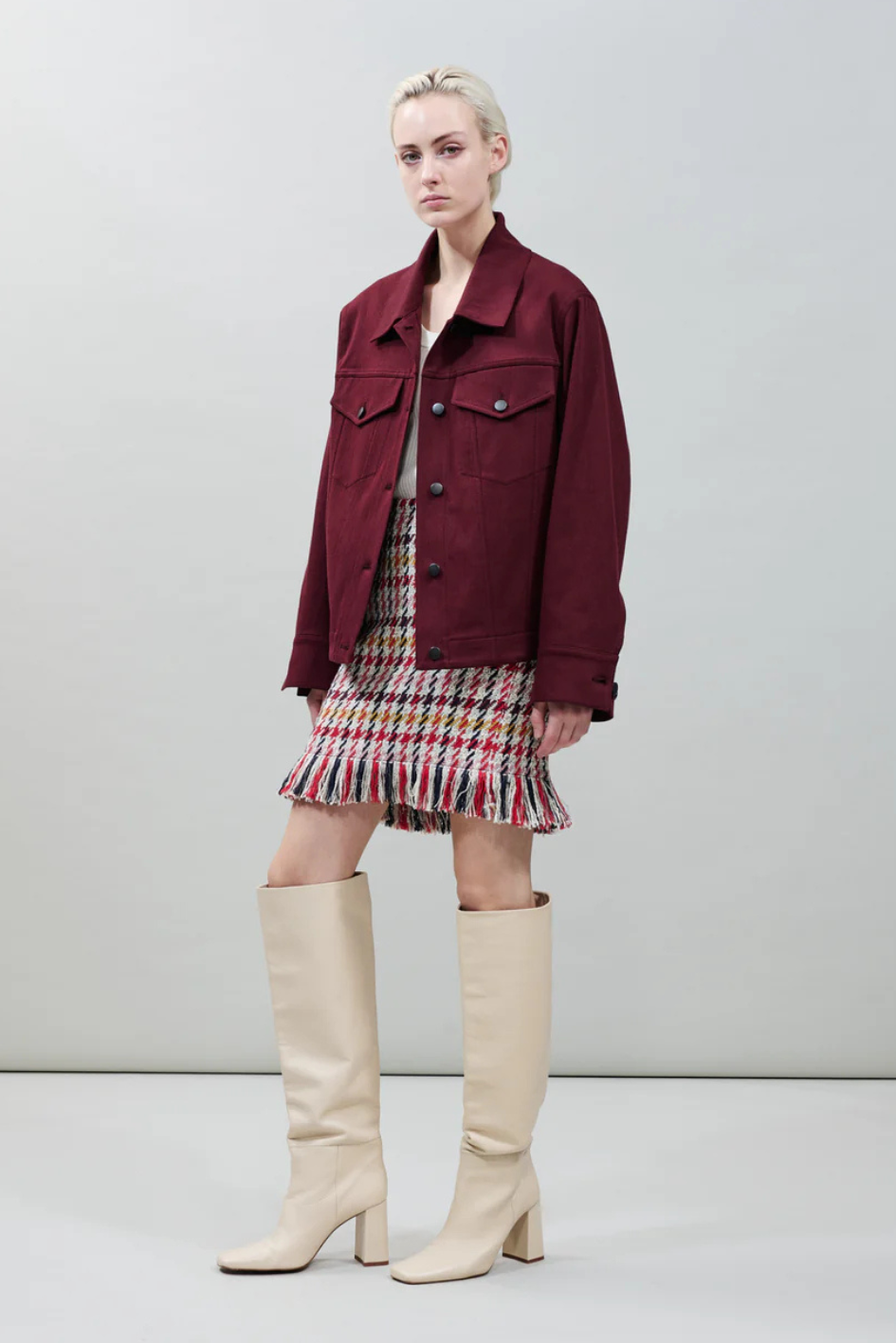 Short Skirt in Cotton-Blend Checked Tweed