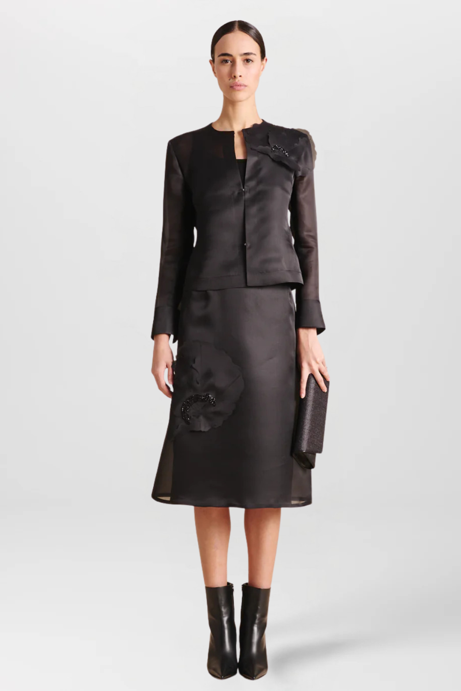 Akio Jacket in Silk Organza with 3D Anemone