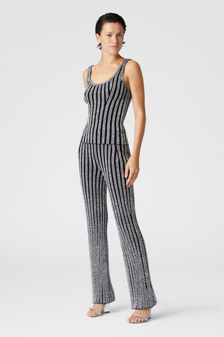 Ribbed, Flared Zigzag Trousers with Sequins