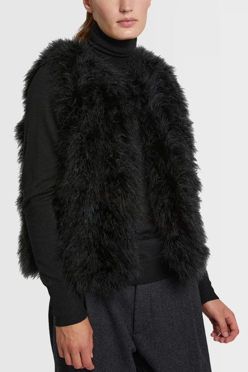 Long black Gilet Feather