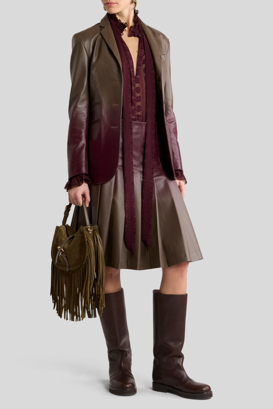 Sheer Plum Tie-Neck Blouse