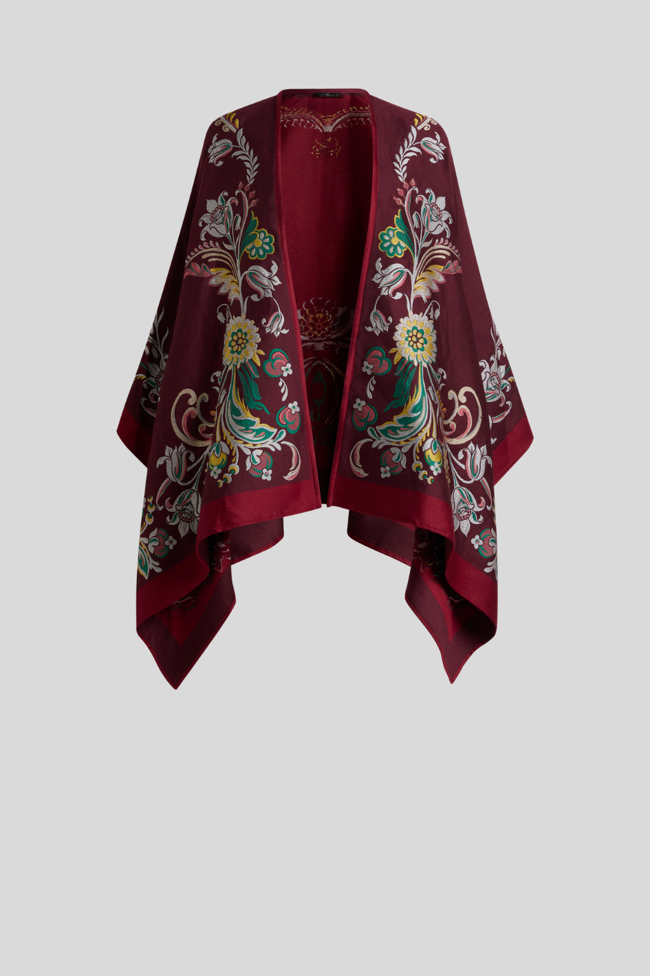 Floral Embroidered Cape in Deep Burgundy