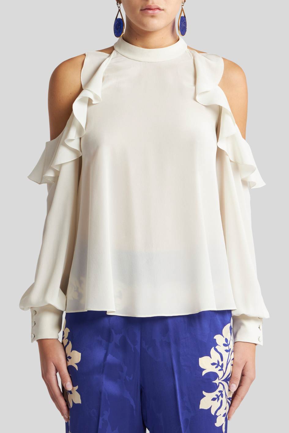 Silk Bluse with Cut-Outs