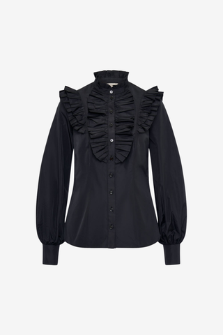 Blouse with Voluminous Sleeves and Ruffled Details