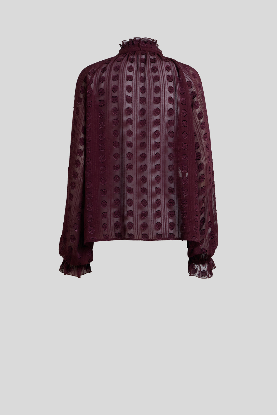 Sheer Plum Tie-Neck Blouse