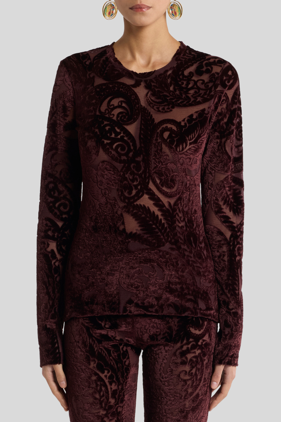 Velvet Jacquard Long-Sleeve Top