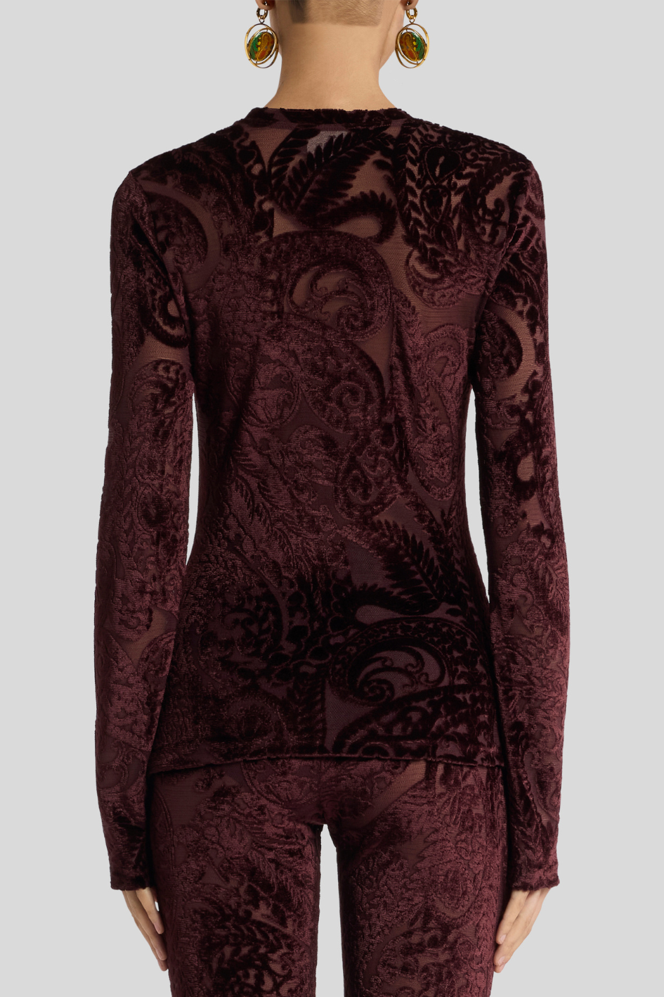Velvet Jacquard Long-Sleeve Top