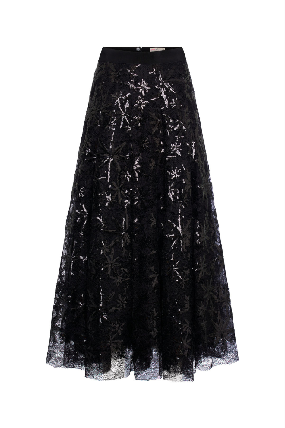 Midi Skirt with Ruffle Hem and Sequin Floral Detail