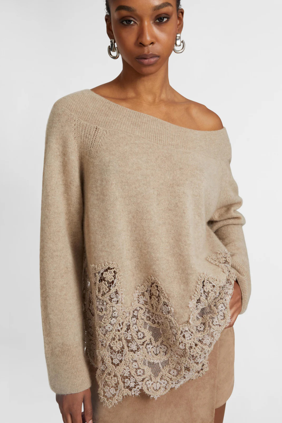 Pure cashmere sweater with wide neckline