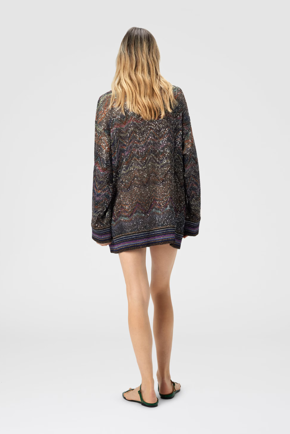 Oversized V-Neck Cardigan with Zigzag Pattern