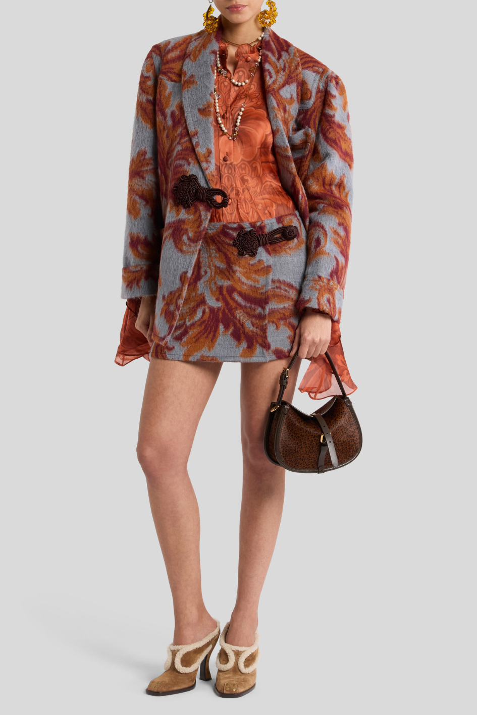 Floral Jacquard Chiffon Blouse in Burnt Orange