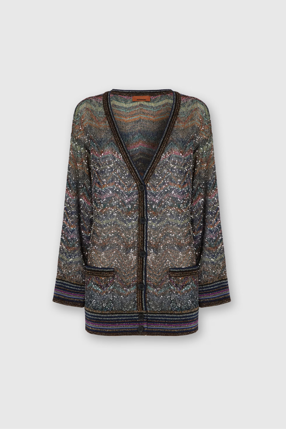 Oversized V-Neck Cardigan with Zigzag Pattern