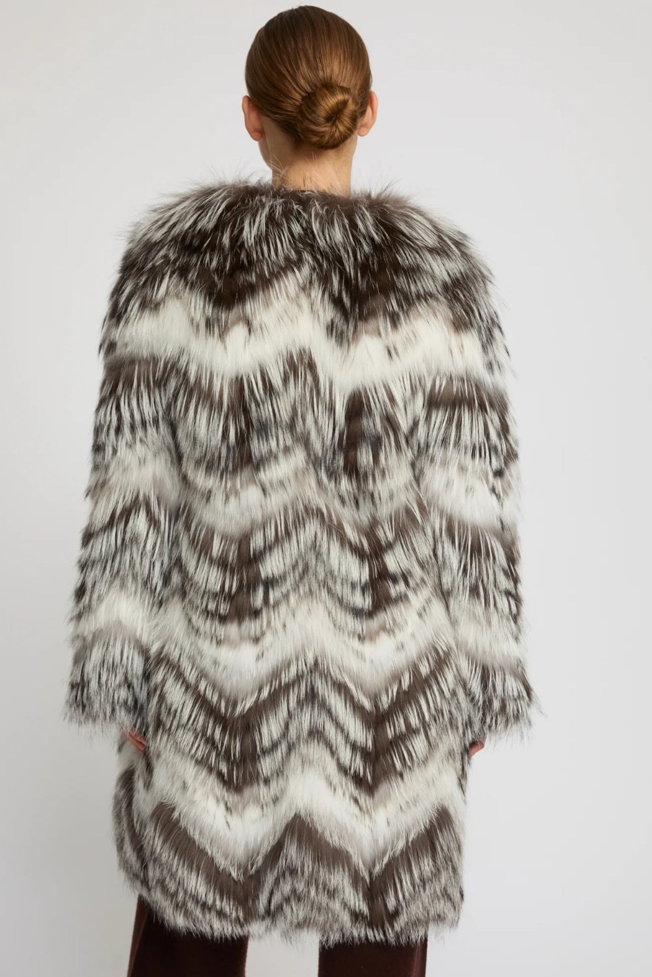 Coat with belt made of Merino Knit and Fox Fur