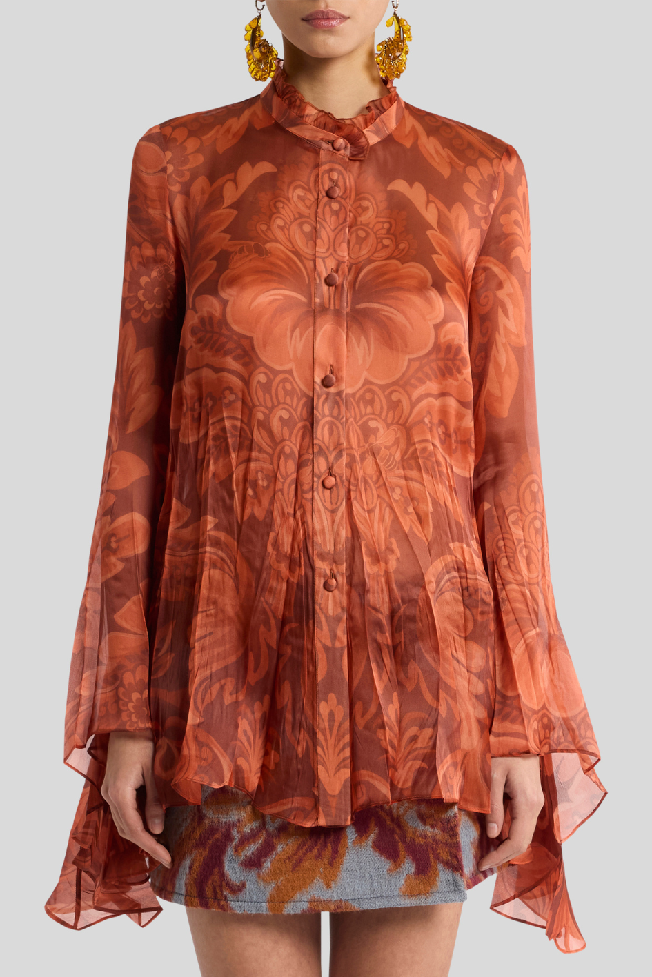 Floral Jacquard Chiffon Blouse in Burnt Orange