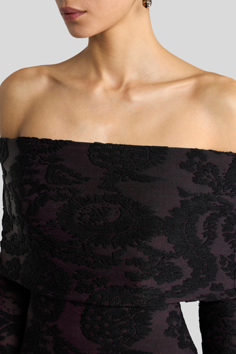 Off-Shoulder Floral Jacquard Knit Top