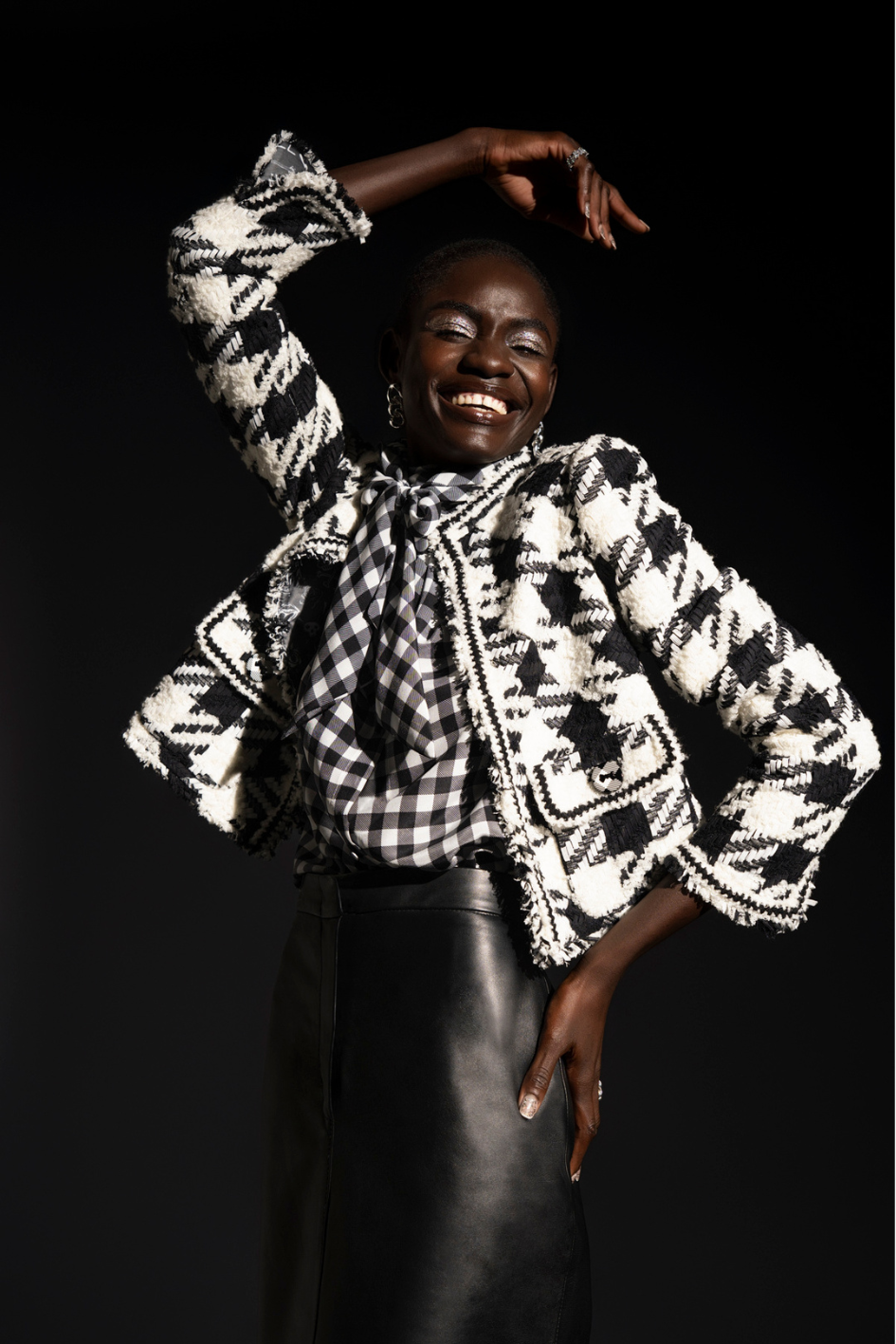 Cropped Check Jacket with Patch Pockets