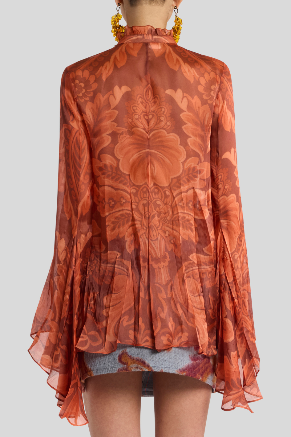 Floral Jacquard Chiffon Blouse in Burnt Orange