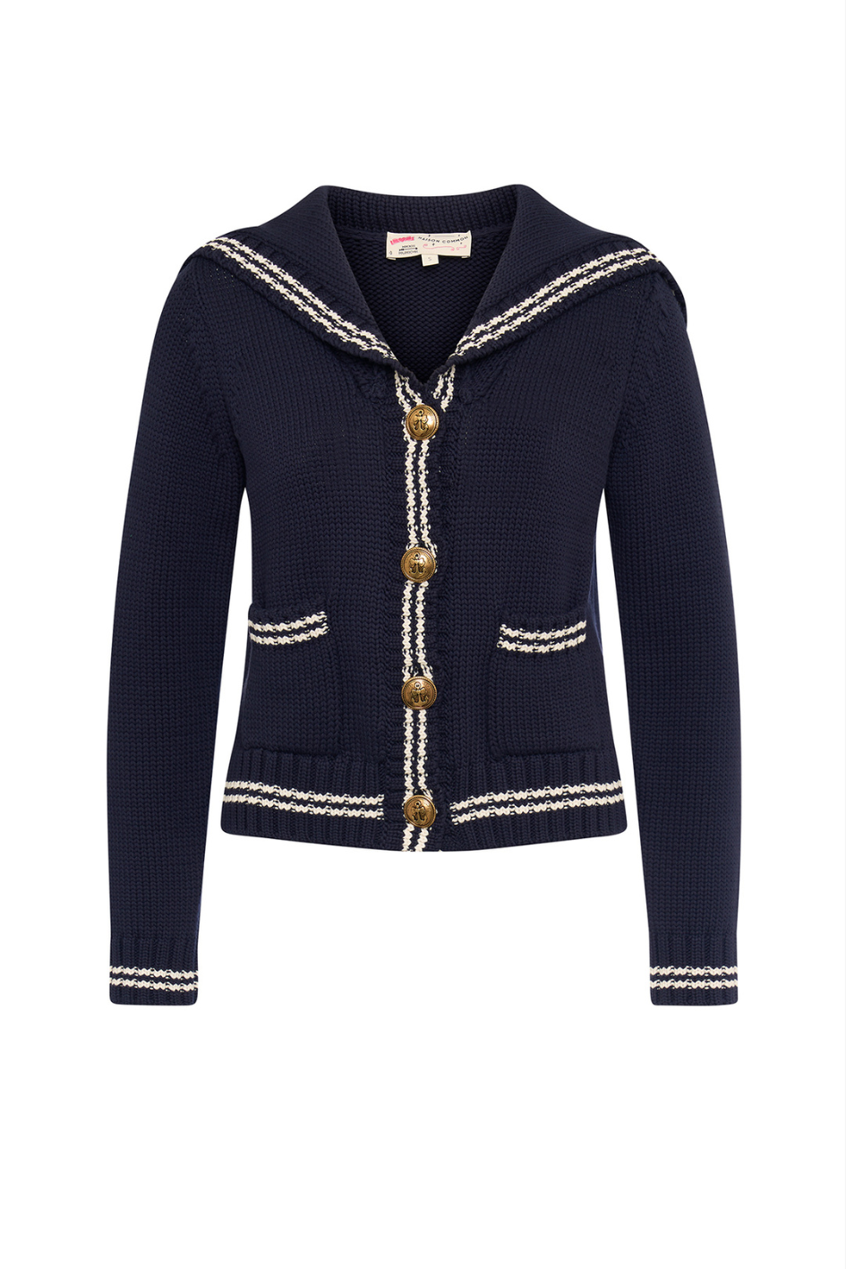 Sailor-Style knit cardigan with embroidered collar